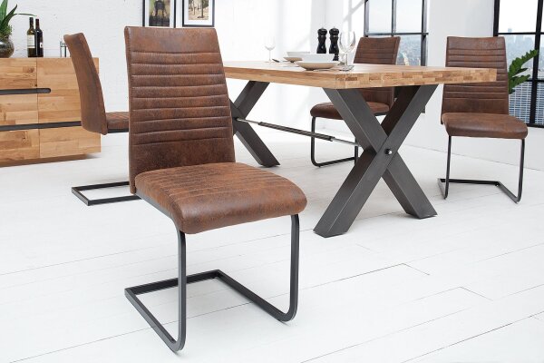 Freischwinger Stuhl Braun Schwarz aus Stoff Metall
