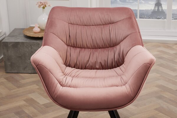 Esszimmerstuhl Samt Metall in Rosa Schwarz mit Armlehne
