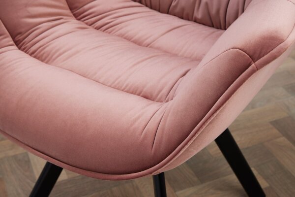 Esszimmerstuhl Samt Metall in Rosa Schwarz mit Armlehne
