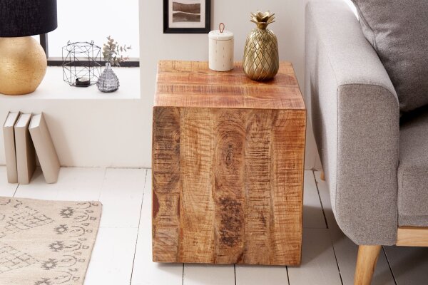 Beistelltisch Mangoholz massiv B: 40 cm mit Rollen vielseitig