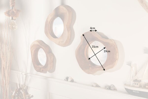 Wandspiegel Teakholz Unikat B: 31 cm klein Handarbeit