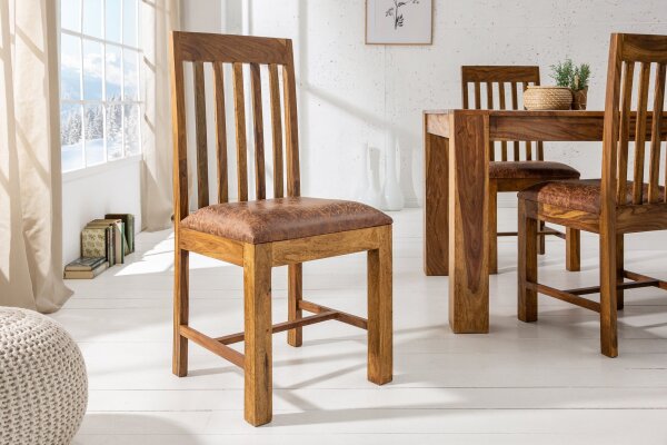 Esszimmerstuhl Holz Sheesham mit Polster Kolonialstil