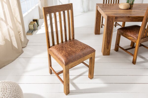 Esszimmerstuhl Holz Sheesham mit Polster Kolonialstil