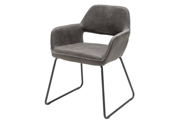 Esszimmerstuhl Bauhaus Design Grau Schwarz aus Stoff Metall