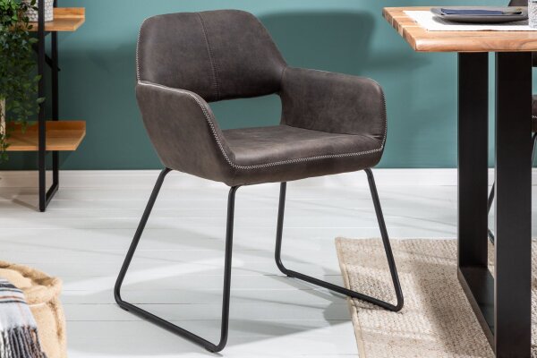 Esszimmerstuhl Bauhaus Design Grau Schwarz aus Stoff Metall