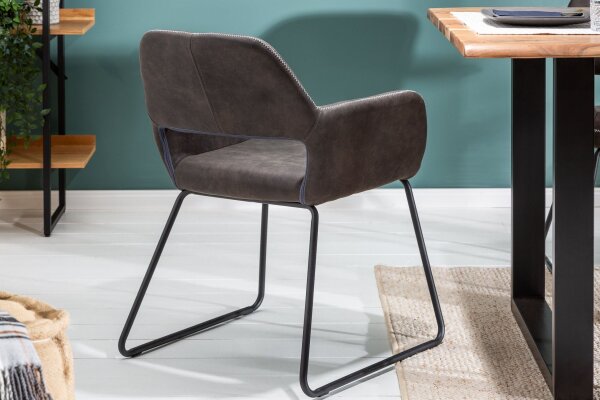 Esszimmerstuhl Bauhaus Design Grau Schwarz aus Stoff Metall