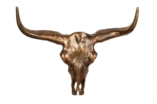 Wanddeko Schädel Stier aus Metall Handarbeit in Kupfer B: 70cm