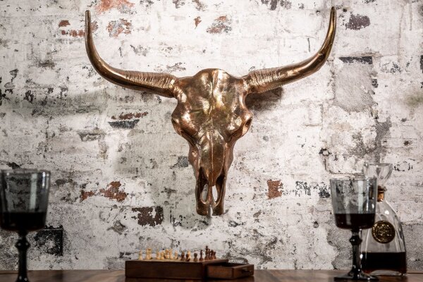 Wanddeko Schädel Stier aus Metall Handarbeit in Kupfer B: 70cm