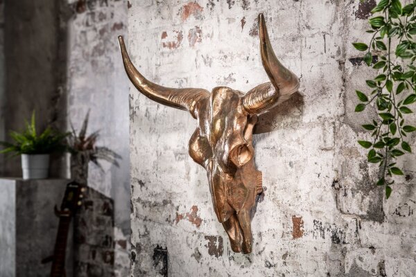 Wanddeko Schädel Stier aus Metall Handarbeit in Kupfer B: 70cm