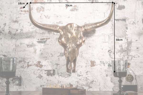 Wanddeko Schädel Stier aus Metall Handarbeit in Kupfer B: 70cm