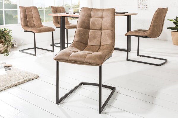 Freischwinger Stuhl Beige Schwarz aus Stoff Metall