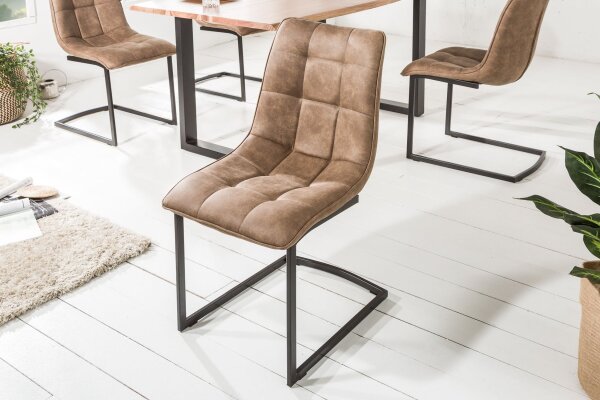 Freischwinger Stuhl Beige Schwarz aus Stoff Metall