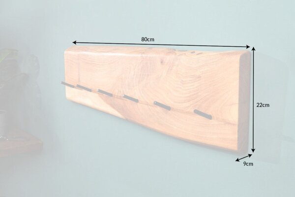 Garderobenhaken 80 cm lang Akazienholz massiv Modern