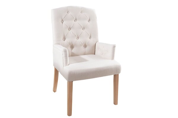 Esszimmerstuhl Beige Stoff Holz Chesterfield mir Armlehne