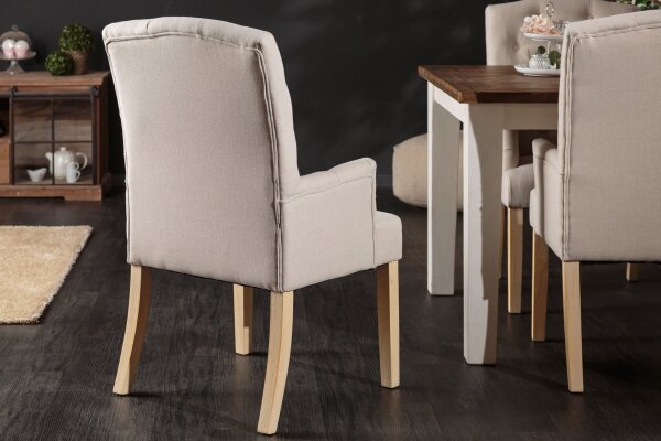 Esszimmerstuhl Beige Stoff Holz Chesterfield mir Armlehne