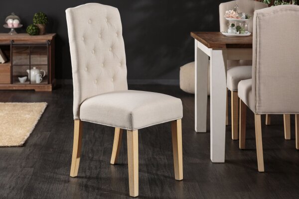 Esszimmerstuhl Beige Stoff Holz ohne Armlehne Chesterfield
