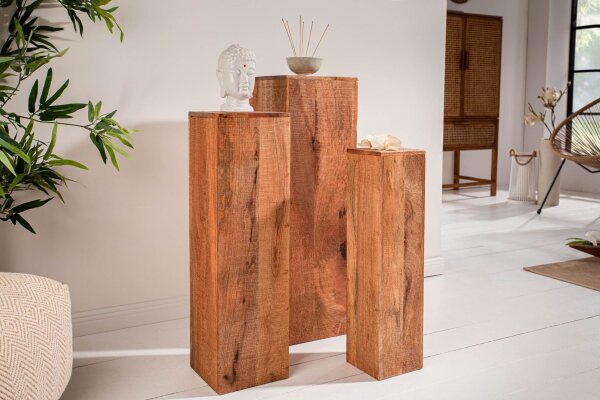 Dekosäule 3er Set Podest Holz massiv 60 + 70 + 80 cm