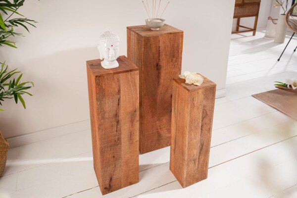 Dekosäule 3er Set Podest Holz massiv 60 + 70 + 80 cm