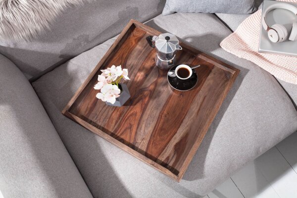 Tablett 50 cm Sheesham Holz massiv Braun Grau quadratisch