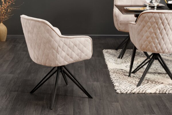 Drehstuhl Samt Metall in Creme Beige Schwarz mit Lehne AUREL