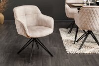 Drehstuhl Samt Metall in Creme Beige Schwarz mit Lehne AUREL