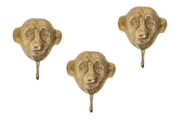 Garderobenhaken 3er Set Metall in Gold Handarbeit Affen