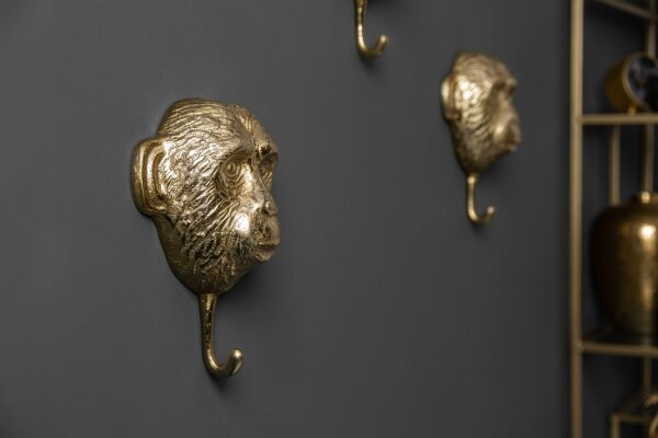 Garderobenhaken 3er Set Metall in Gold Handarbeit Affen