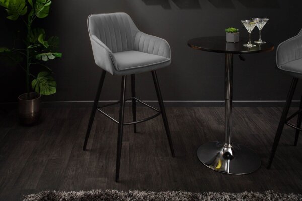 Barhocker Samt Metall mit Lehne in Grau Schwarz RITA