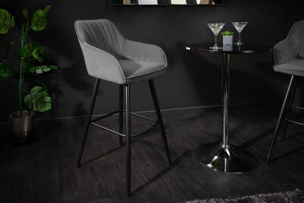 Barhocker Samt Metall mit Lehne in Grau Schwarz RITA