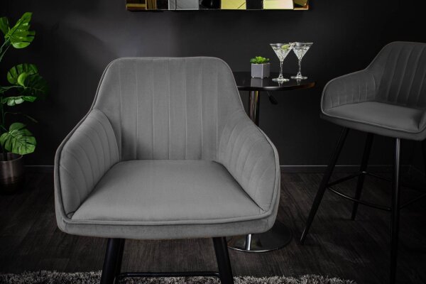 Barhocker Samt Metall mit Lehne in Grau Schwarz RITA
