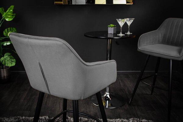 Barhocker Samt Metall mit Lehne in Grau Schwarz RITA