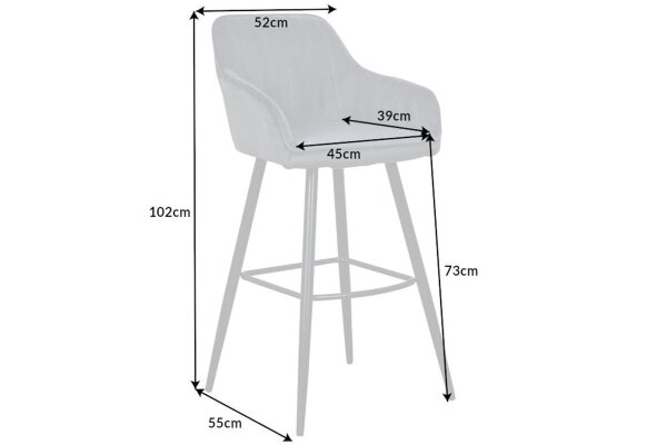 Barhocker Samt Metall mit Lehne in Grau Schwarz RITA