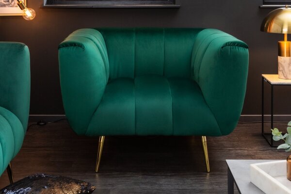 Sessel Samt Bezug Grün Gold 105 cm breit Retro Design