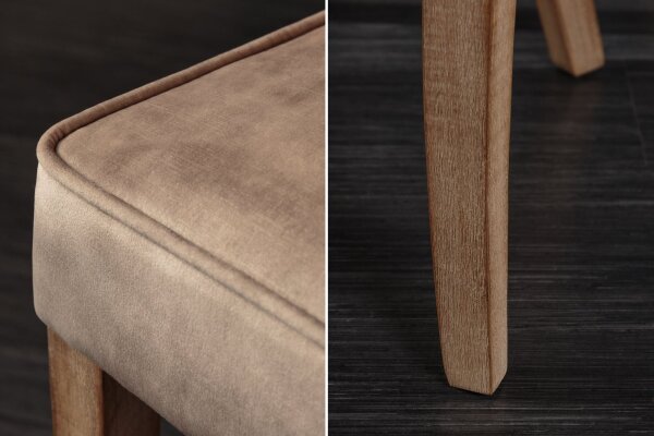 Esszimmerstuhl Chesterfield aus Samt Holz in Braun Natur