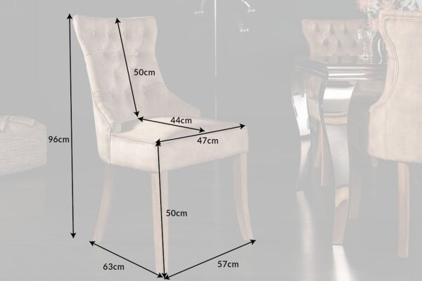 Esszimmerstuhl Chesterfield aus Samt Holz in Braun Natur