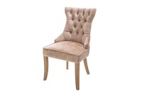 Esszimmerstuhl Chesterfield aus Samt Holz in Braun Natur