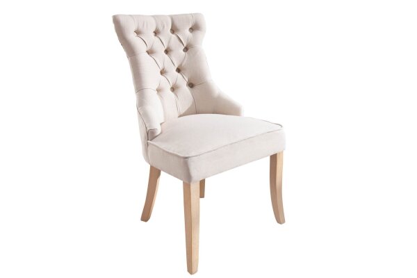Esszimmerstuhl ohne Armlehne Beige Stoff Holz Chesterfield