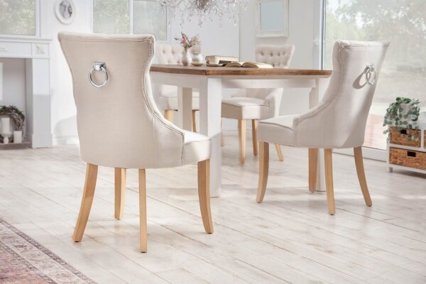 Esszimmerstuhl ohne Armlehne Beige Stoff Holz Chesterfield