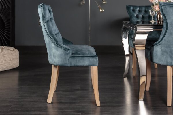 Esszimmerstuhl Samt Holz in Petrol Natur Chesterfield