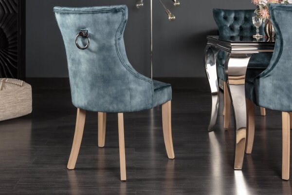 Esszimmerstuhl Samt Holz in Petrol Natur Chesterfield
