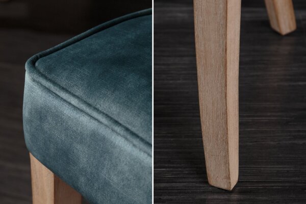 Esszimmerstuhl Samt Holz in Petrol Natur Chesterfield