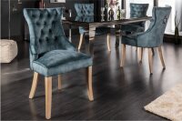Esszimmerstuhl Samt Holz in Petrol Natur Chesterfield