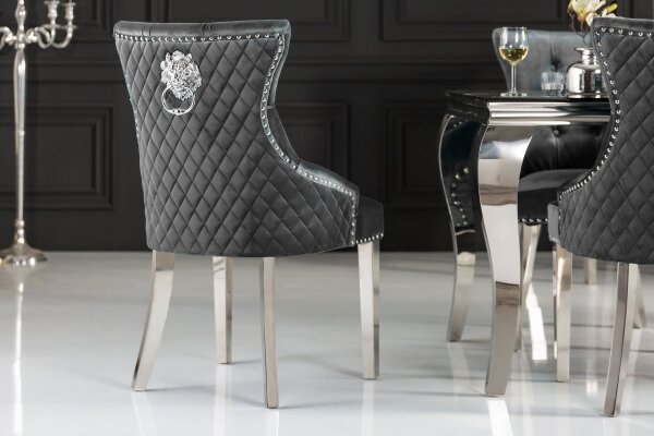 Esszimmerstuhl Grau Silber aus Samt Edelstahl Chesterfield