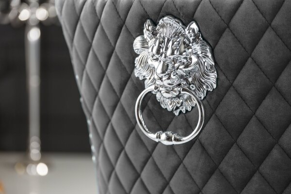 Esszimmerstuhl Grau Silber aus Samt Edelstahl Chesterfield