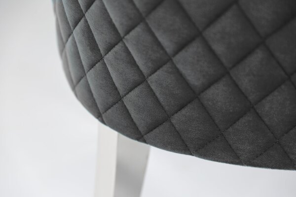 Esszimmerstuhl Grau Silber aus Samt Edelstahl Chesterfield