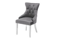 Esszimmerstuhl Grau Silber aus Samt Edelstahl Chesterfield