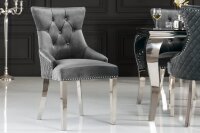 Esszimmerstuhl Grau Silber aus Samt Edelstahl Chesterfield