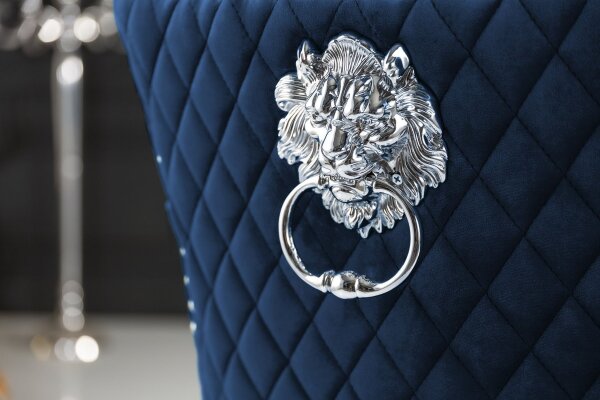 Esszimmerstuhl Samt Edelstahl Chesterfield Blau Silber