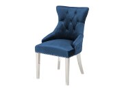 Esszimmerstuhl Samt Edelstahl Chesterfield Blau Silber