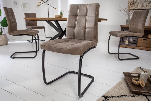 Freischwinger Stuhl Taupe Schwarz Stoff Eisen Modern